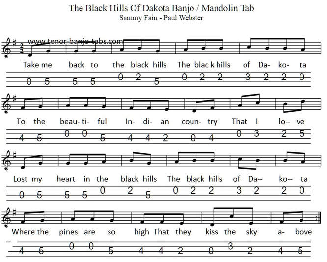 Black hills of Dakota sheet music foe mandolin and banjo