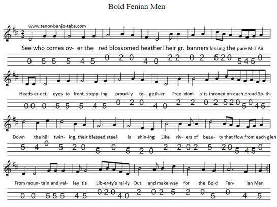 The bold fenian men 4 string banjo tab
