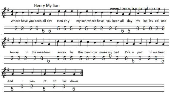 Henry my son banjo tab key of G Major
