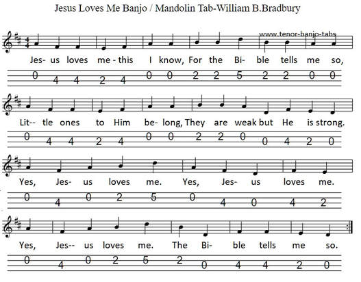 Jesus loves me banjo / mandolin tab