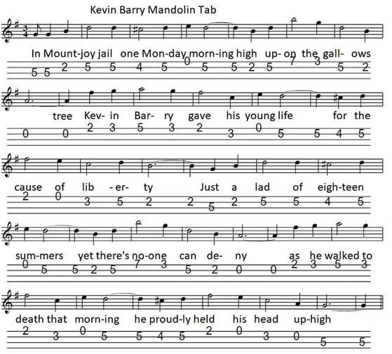 Kevin Barry Mandolin sheet music tab