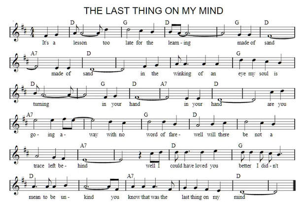 The last thing on my mind sheet music key of D