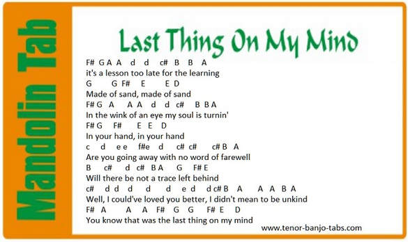 Last thing on my mind mandolin letter notes