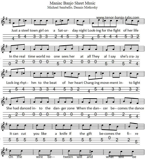 Migración precedente Humilde Maniac Sheet Music For Banjo And Mandolin By Michael Sembello - Tenor Banjo  Tabs