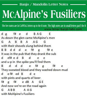 McAlpines Fusiliers banjo letter notes