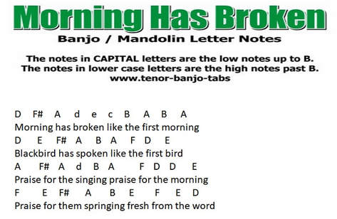 Morning has broken mandolin / banjo letter notes