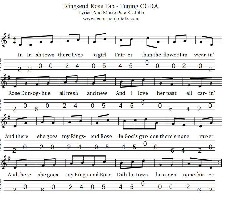 Ringsend rose mandolin tab in CGDA Tuning