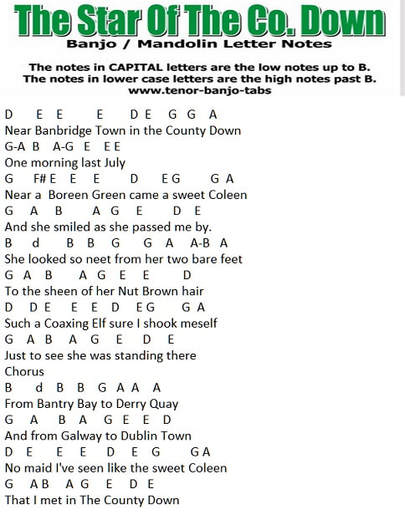 Star of the county Down banjo letter notes