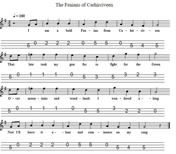 The Fenians Of Carhirciveen Sheet Music And Mandolin Tab in G Major