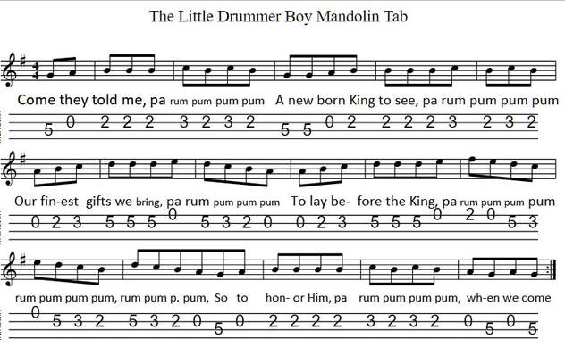 Little drummer boy mandolin / banjo music tab
