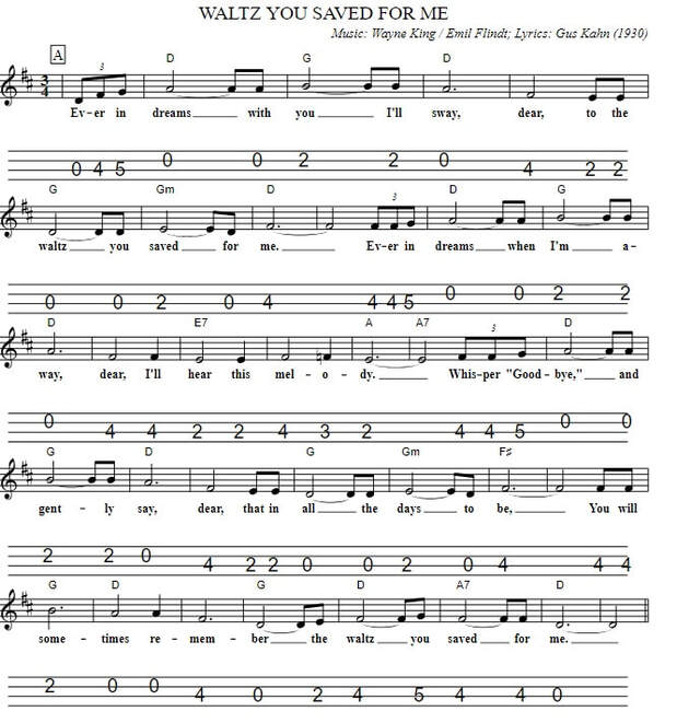 Waltz You Saved For Me Mandolin Sheet Music With Chords