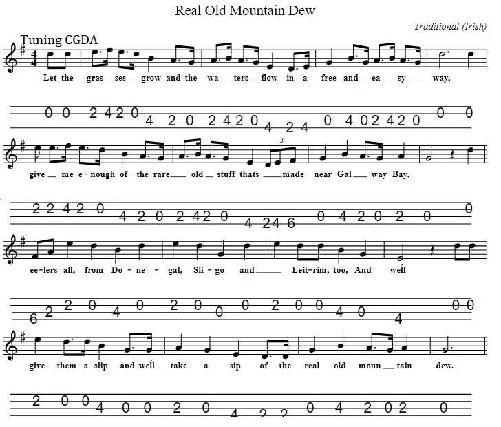 Real old mountain dew mandolin tab in CGDA Tuning