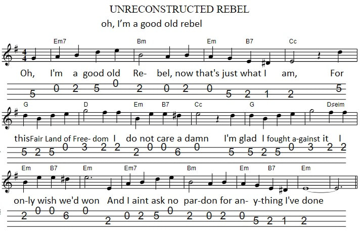 I'm a good old rebel sheet music notes