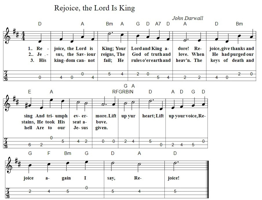 Rejoice The Lord is King mandolin tab with guitar chords