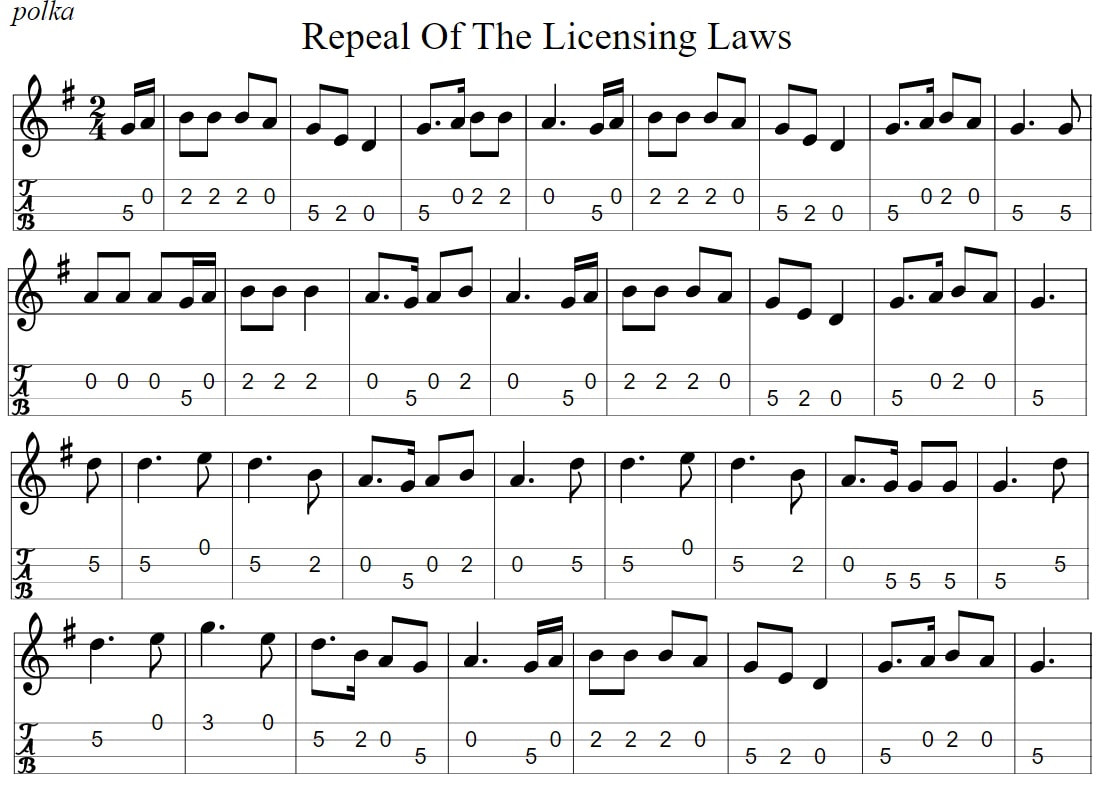 Repeal of the licensing laws banjo / mandolin sheet music tab