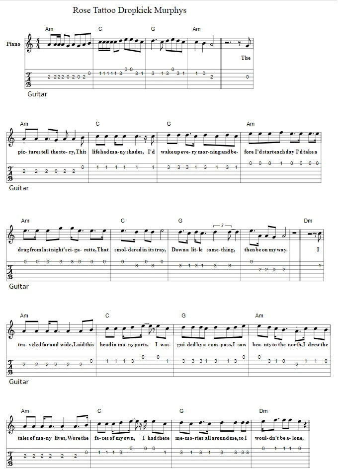 Rose tattoo guitar tab with chords