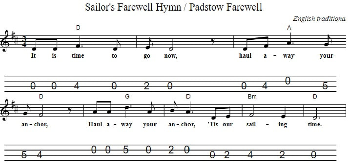 Sailors Farewell Hymn Sheet Music Mandolin Tab