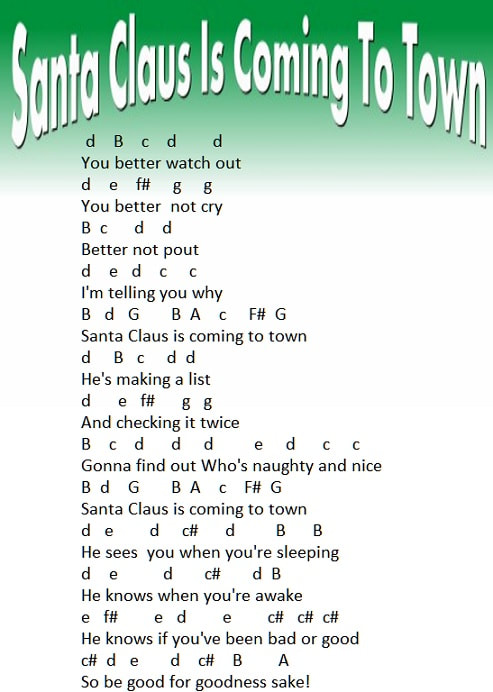 Santa Claus is coming to town music notes
