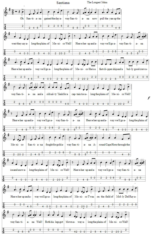 Santiana Mandolin Tab By The Longest Johns