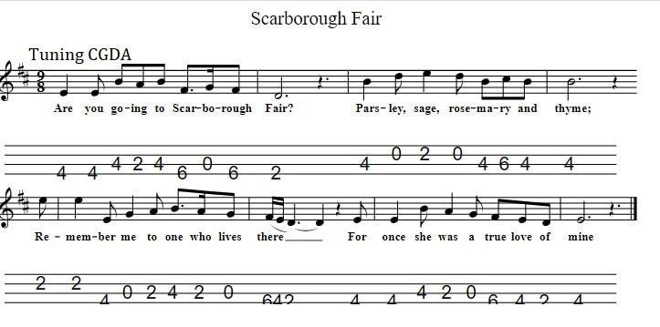 Scarborough Fair mandolin tab with lyrics