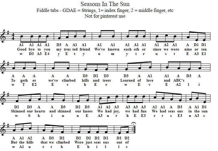 seasons in the sun fiddle tab