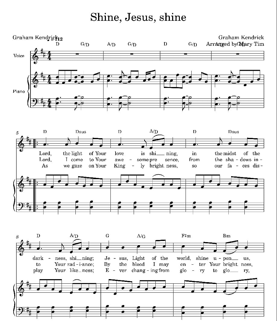 Shine Jesus Shine piano sheet music with chords