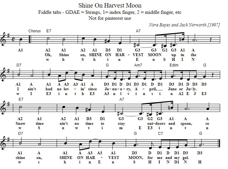 Shine on harvest moon free sheet music for violin