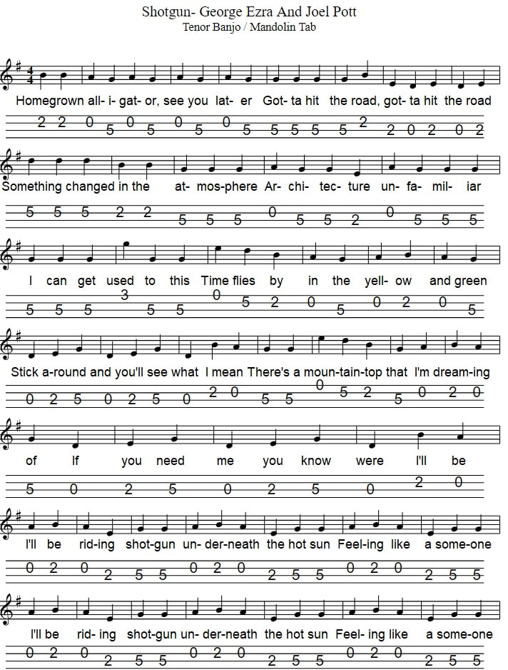 Shotgun Mandolin / Banjo Tab By George Ezra