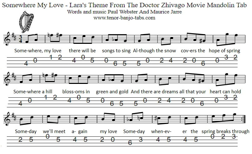Somewhere My Love/Lara's Theme Mandolin Tab From Dr. Zhivago