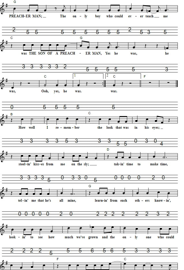 Son Of A Preacher Man Sheet Music And Mandolin Tab part two