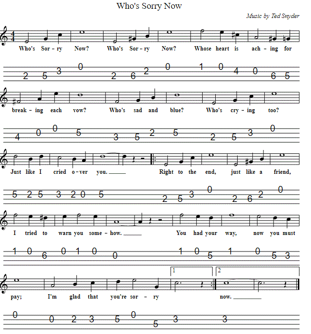 Who's Sorry Now Sheet Music And Mandolin Tab 