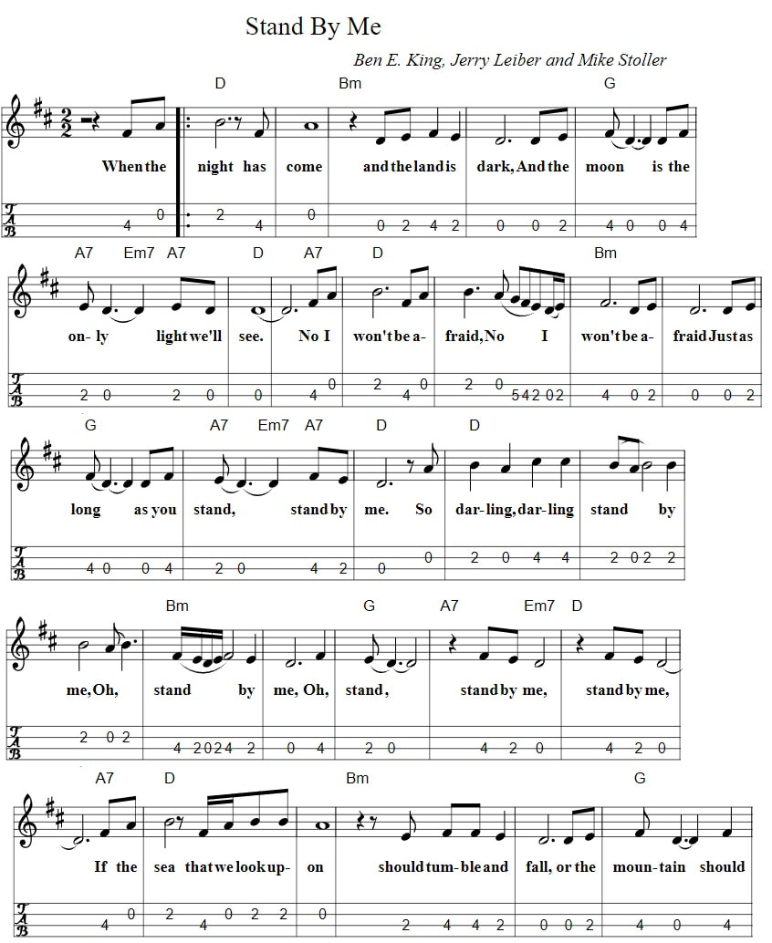 Stand by me piano sheet music with chords and banjo tab