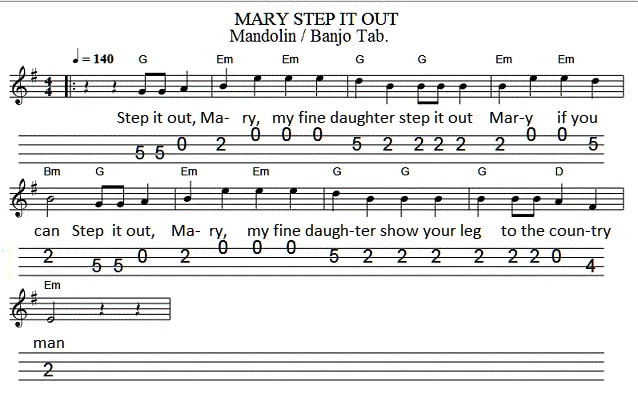 step it out mary my fine daughter banjo tab