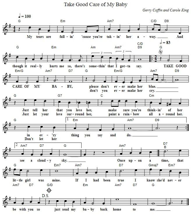Take Good Care Of My Baby Sheet Music For Mandolin with guitar chords