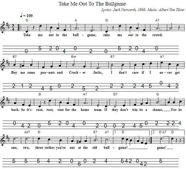 Take Me Out Of The Ball Game Mandolin Sheet Music Tab