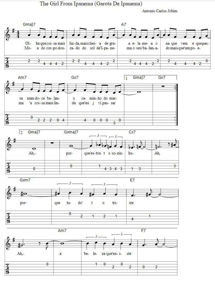 The girl from Ipanema guitar tab / chords