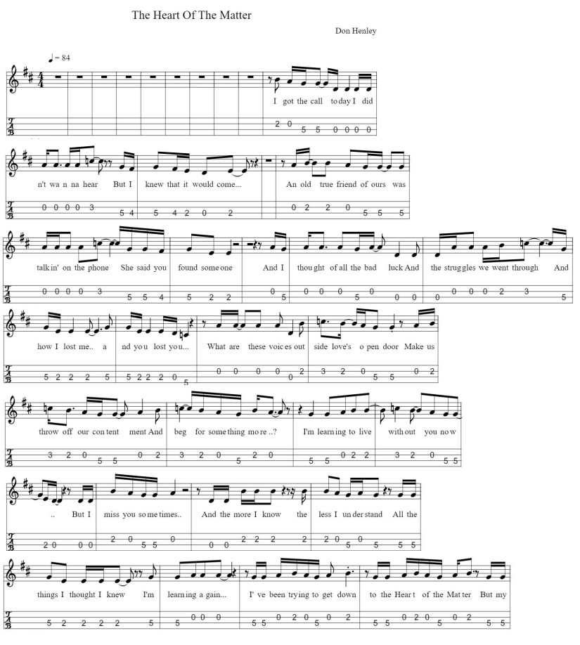 The Heart Of The Matter Sheet Music And Mandolin Tab by Don Henley