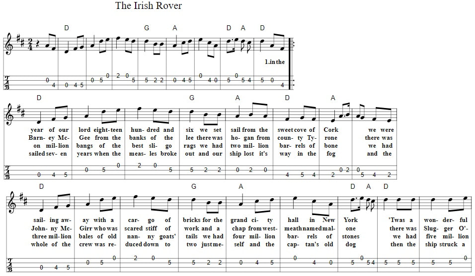 The Irish rover mandolin banjo tab with chords