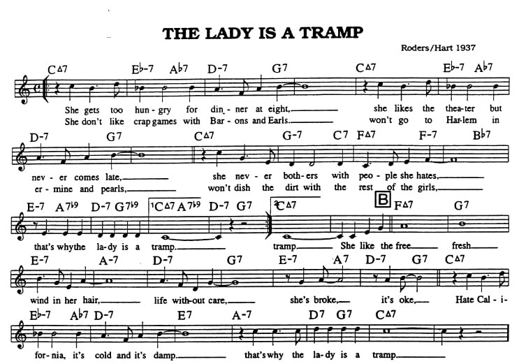 The lady is a tramp piano sheet music with chords