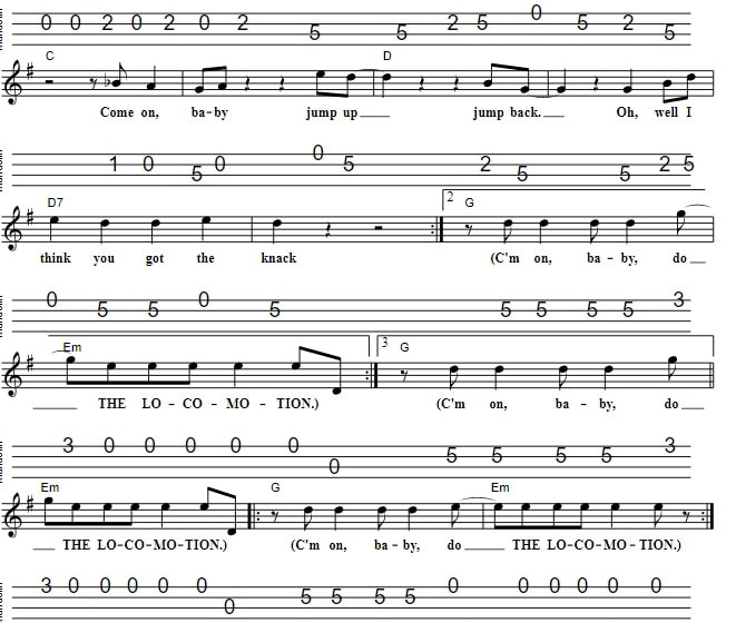 The Loco Motion Sheet Music And Mandolin Tab key of G Major