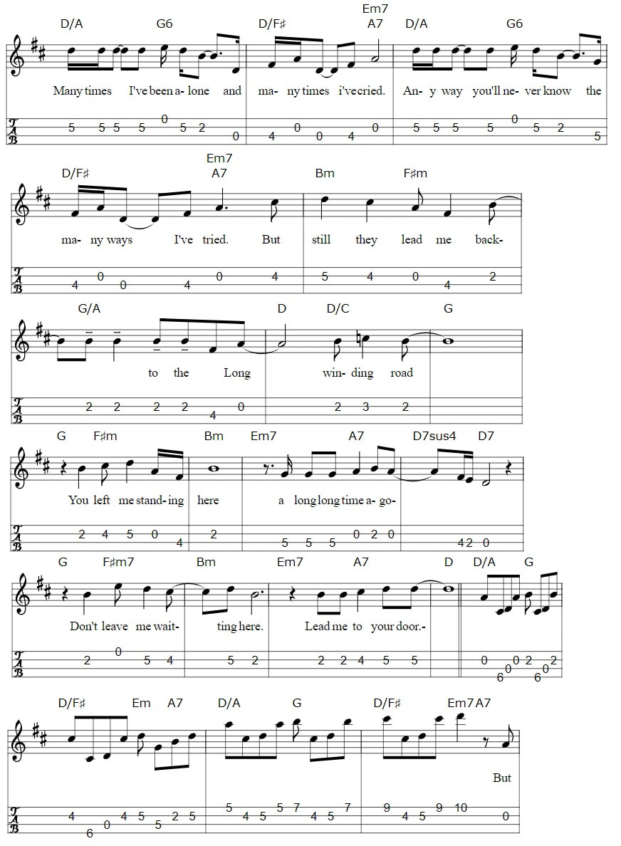 The Long And Winding Road Mandolin Tab And Chords part two
