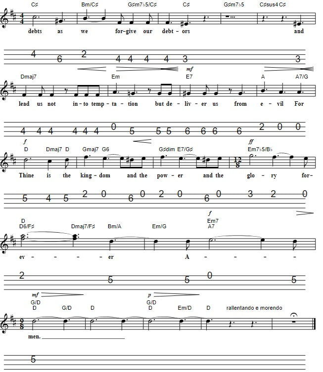 The Lord's Prayer Mandolin Sheet Music Tab with chords
