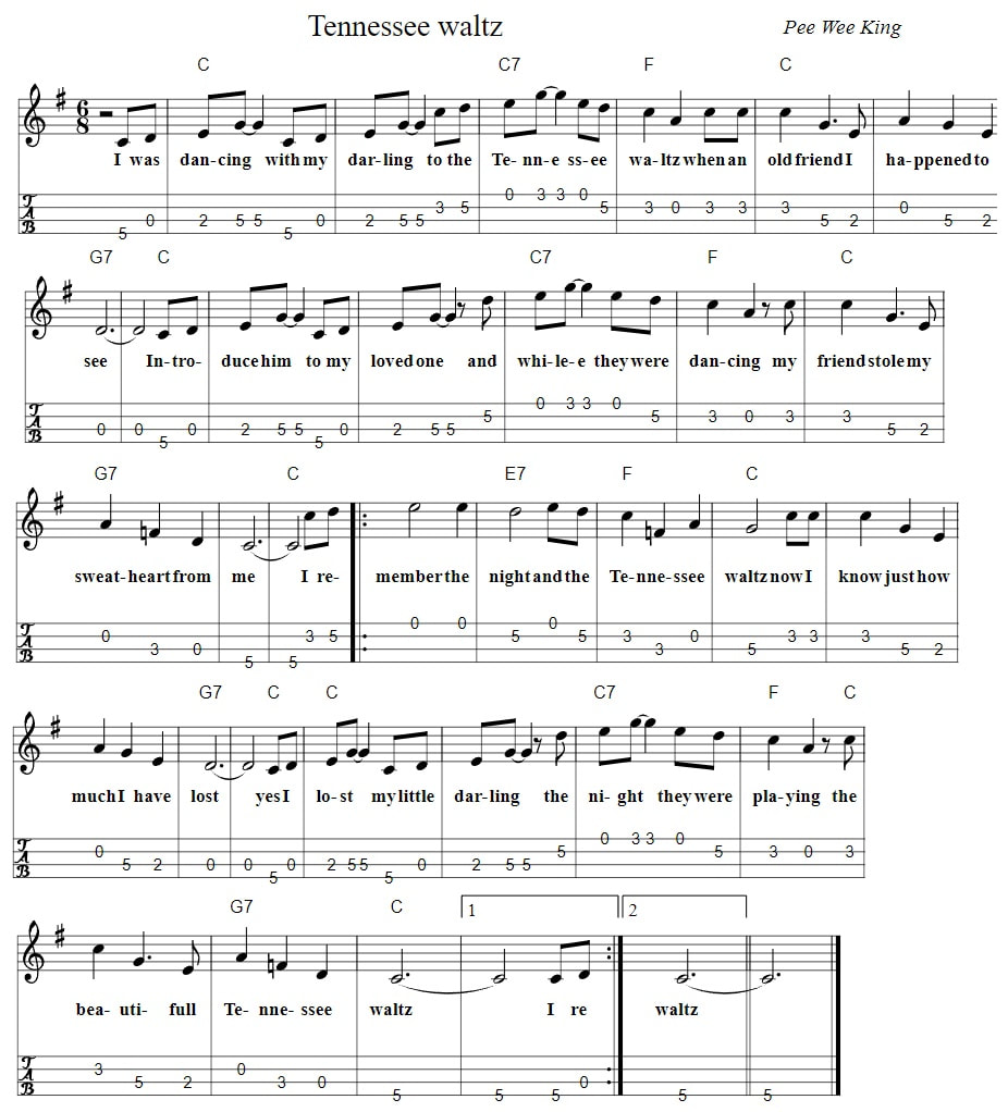 The Tennessee Waltz Mandolin / Banjo Tab With Chords