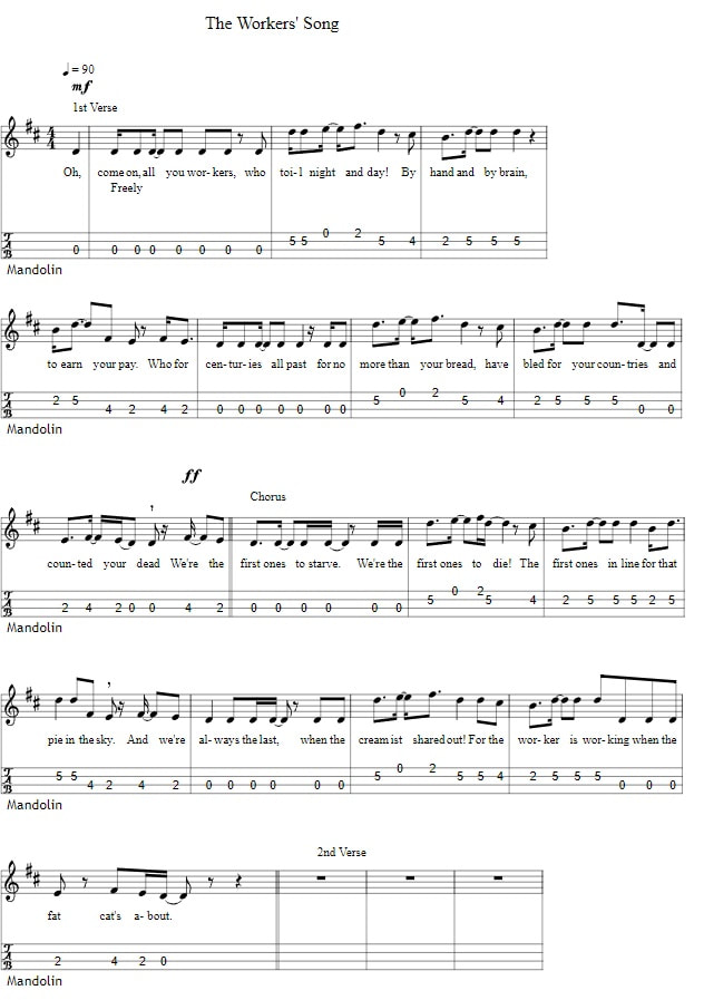The Workers Song Mandolin Sheet Music By The Longest Johns