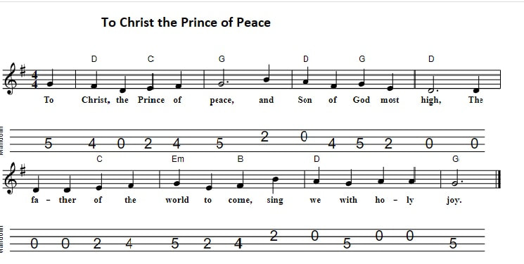 To Christ the Prince of Peace Easy Sheet Music And Mandolin Tab with lyrics and guitar chords.