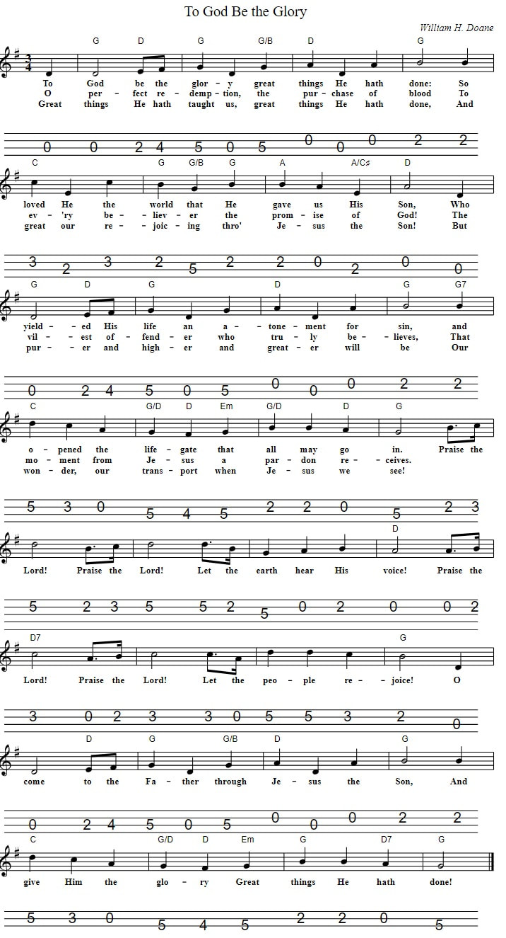 To God Be The Glory Sheet Music And Mandolin Tab
