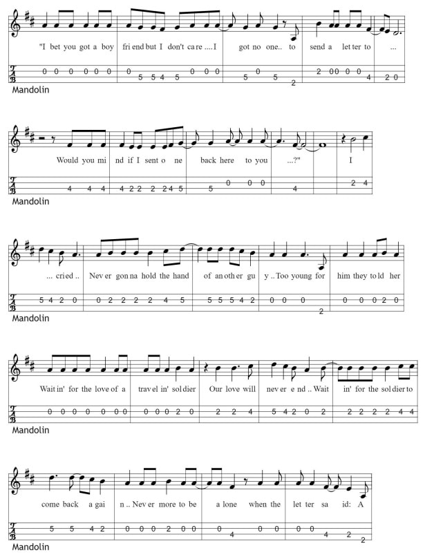 Travelling Soldier Sheet Music And Mandolin Tab part two