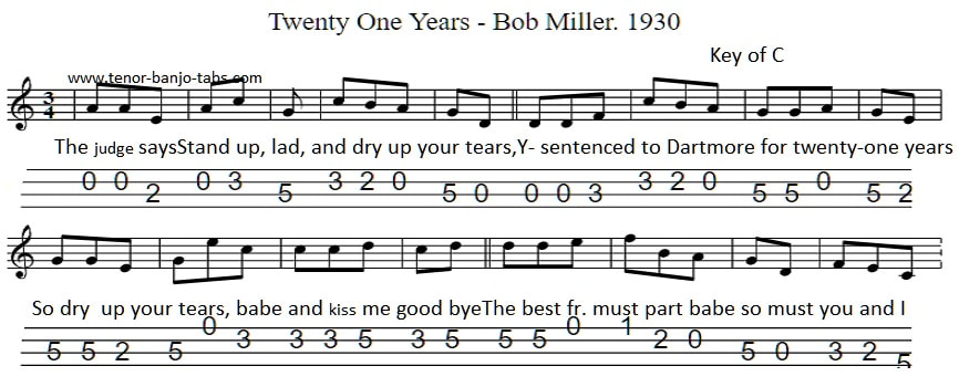 Twenty one years sheet music for banjo