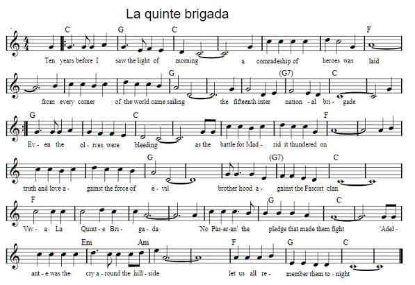 Viva la quinta brigade sheet music by Christy Moore