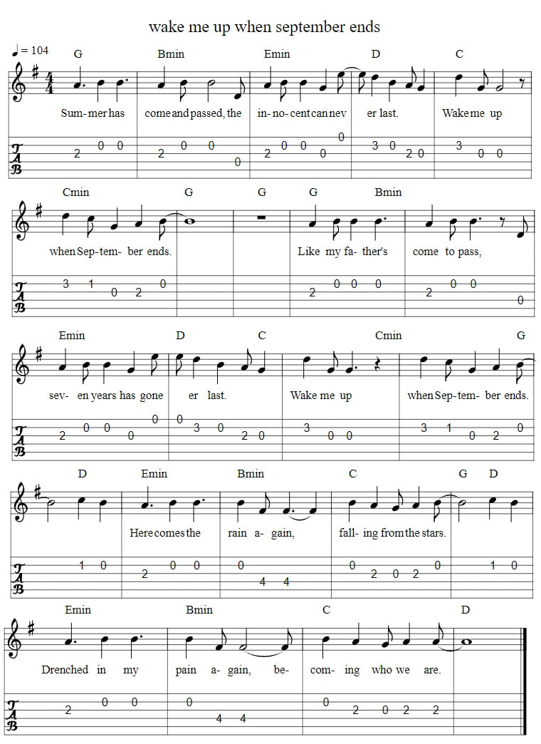 Wake Me Up When September Ends Guitar Tab